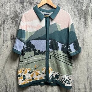 Abercrombie & Fitch Shirt Mens 2XL Getaway Scenic Print Knit Cardigan Tennis AOP